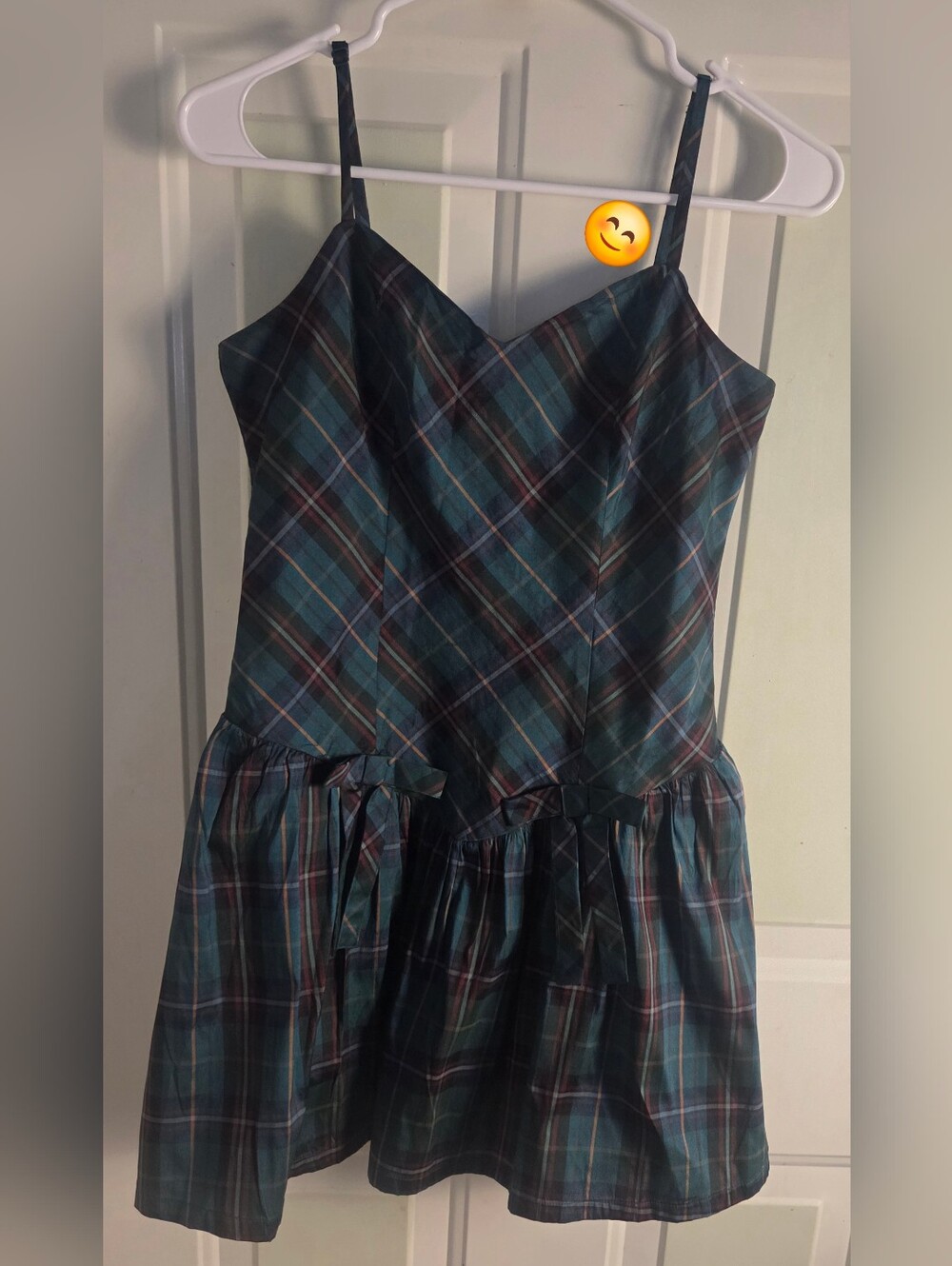 American Eagle Outfitters Teal Plaid Spaghetti-Strap Dress